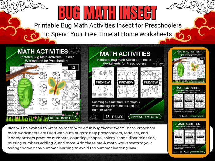 Printable Bug Math Activities – Insect Worksheets for Preschoolers