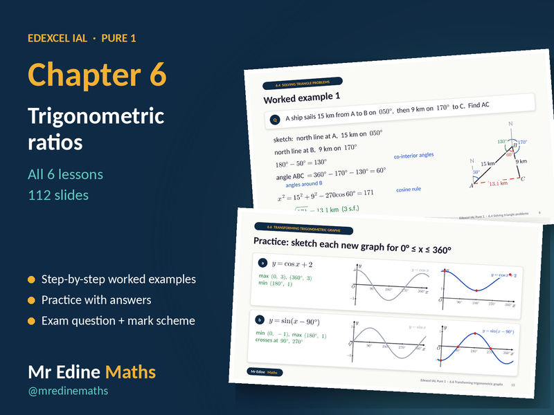 Trigonometric Ratios – Edexcel IAL Pure 1 Chapter 6 – All 6 Lessons in One PowerPoint