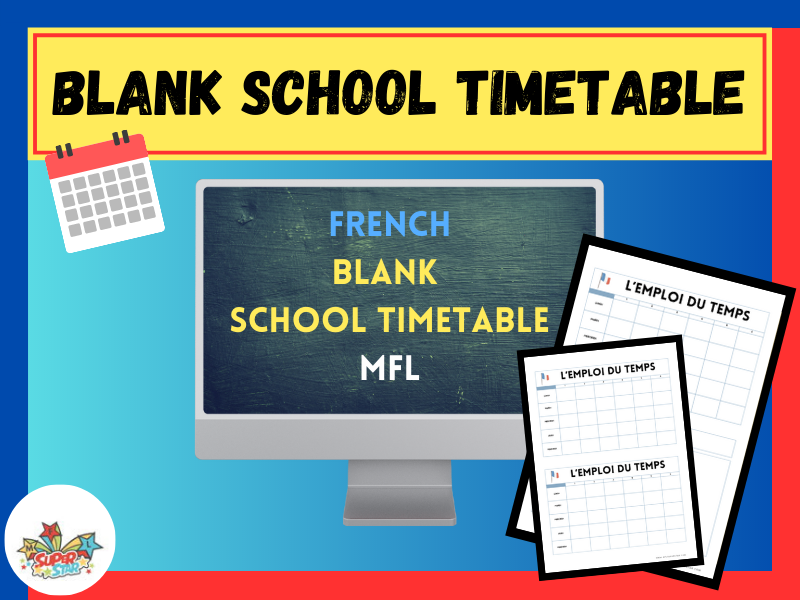 FRENCH Blank School Timetable Teaching Resources