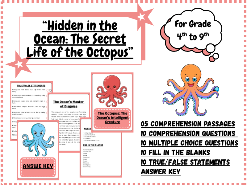 Hidden in the Ocean: The Secret Life of Octopus | Marine Reading Comprehension Pack for Grades 4-9