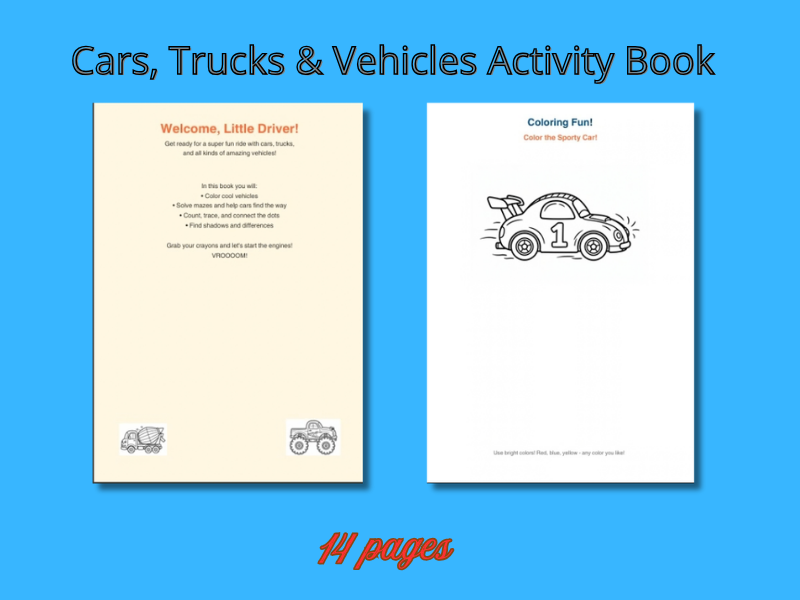 Cars, Trucks & Vehicles Activity Book