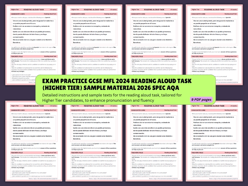 Exam practice GCSE MFL 2024 Reading Aloud Task (Higher Tier) Sample material 2026 Spec AQA
