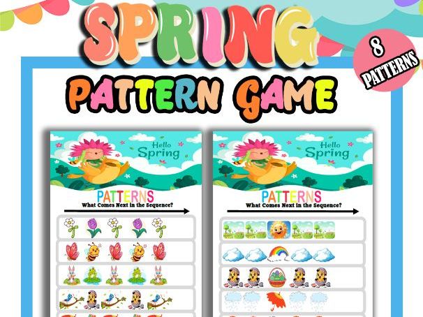 Spring Easter Finish the Pattern Worksheets Activity Puzzles for EYFS / Nursery / Reception