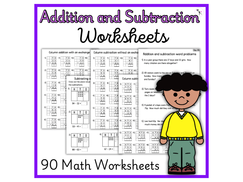 Elementary Math Addition and Subtraction Worksheets for Homeschool and Practice