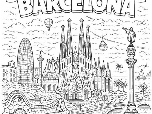 Barcelona Spain Espana Colouring Page