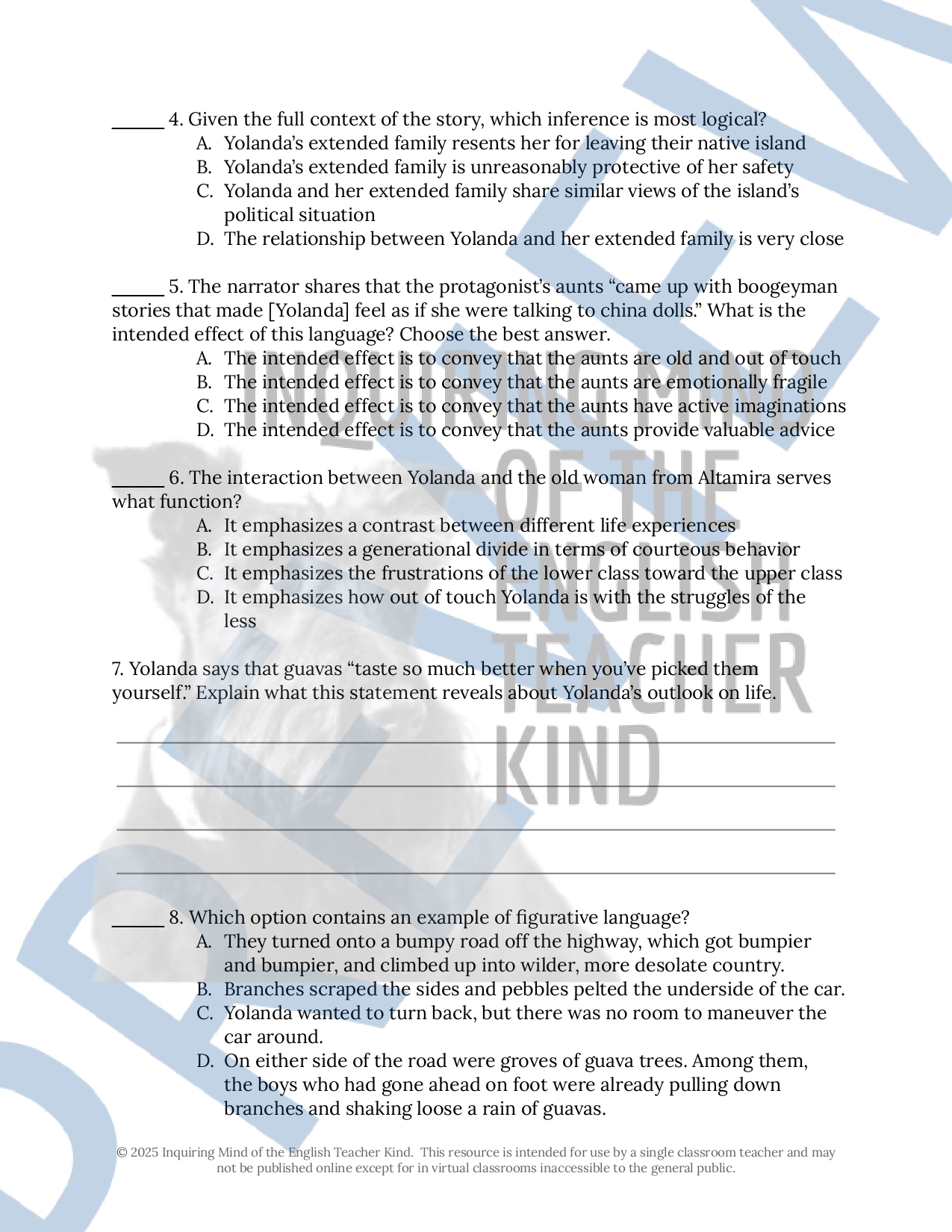 "Antojos" by Julia Alvarez Close Reading Analysis Worksheet (Short ...
