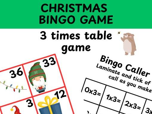 3 times table Christmas bingo