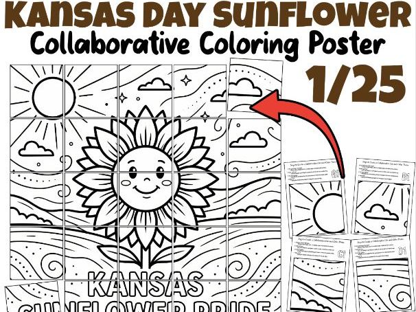 Kansas Day Sunflower Collaborative Coloring Poster | State Symbol Classroom Art