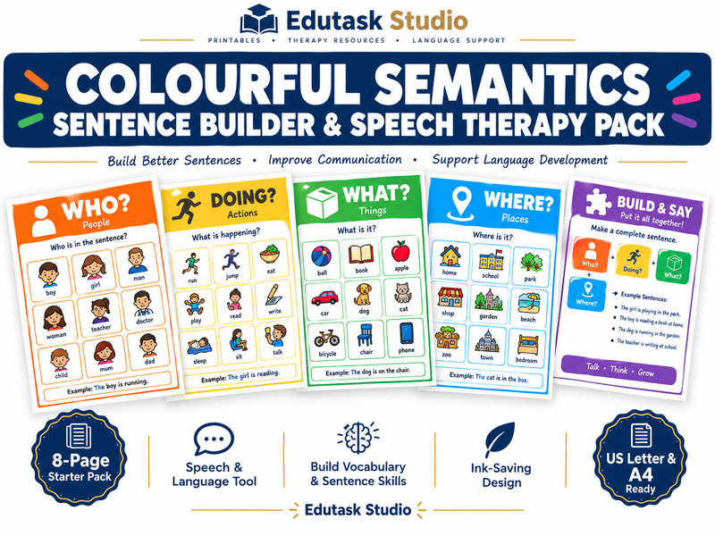 Colourful Semantics Starter Kit | Speech Therapy Sentence Builder & SEN Visual Aids (A4 & US Letter)