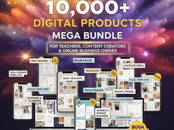 Ultimate Digital Product Mega Bundle | 10,000+ Templates, Planners, Faceless Reels & Canva Content (