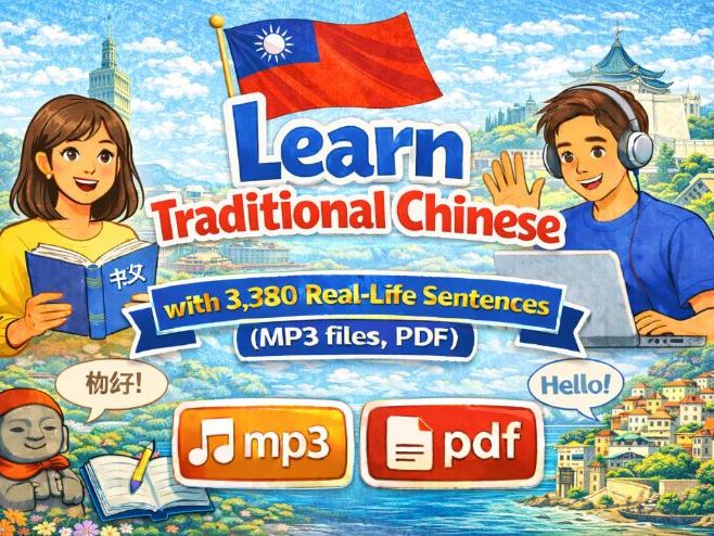 Learn Traditional Chinese with 3,380 Real-Life Sentences(MP3 files, PDF)