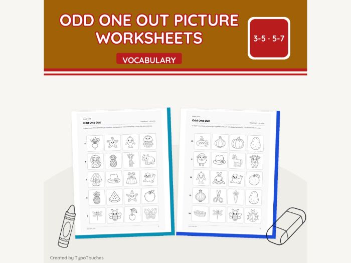 Odd One Out Picture Sheets | 5 No-Prep Sheets