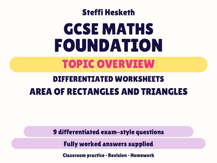 GCSE Foundation Area of Rectangles and Triangles | Topic Overview Differentiated Worksheet