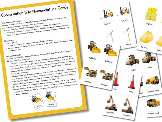 Construction Site Three Part Nomenclature Cards