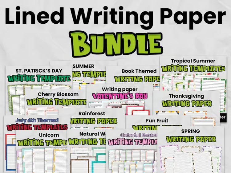 Seasonal Lined Writing Paper Bundle | Printable Writing Templates with Borders | KS1 & KS2 Bulletin Board Display Pages