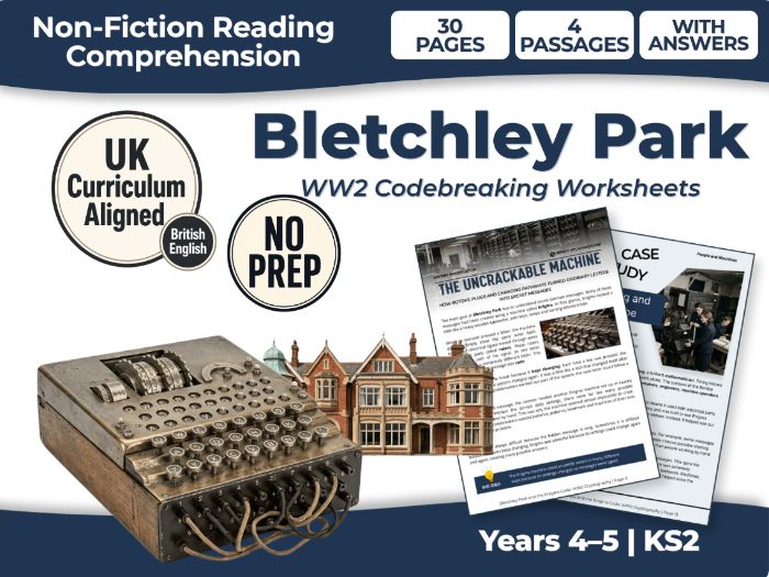 Bletchley Park KS2 Reading Comprehension | WW2 Codebreaking Worksheets | Years 4–5