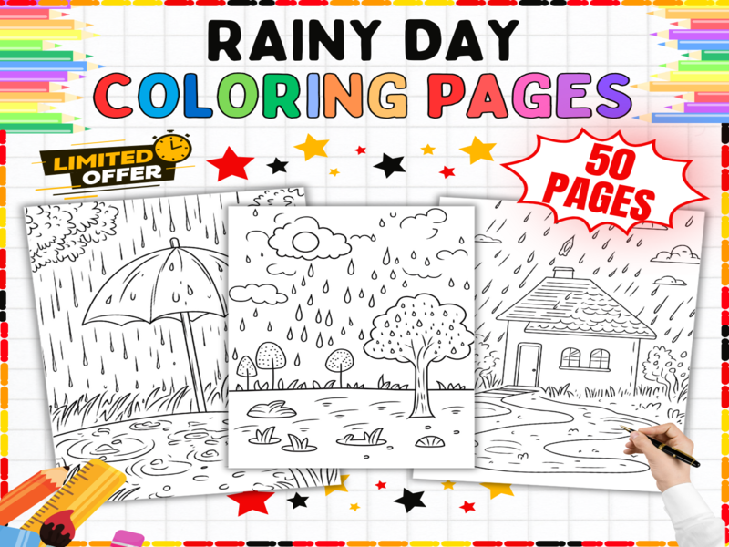 Rainy Day Colouring Pages | Weather Activities & Rain Scenes for Creative Early Years Learning Fun