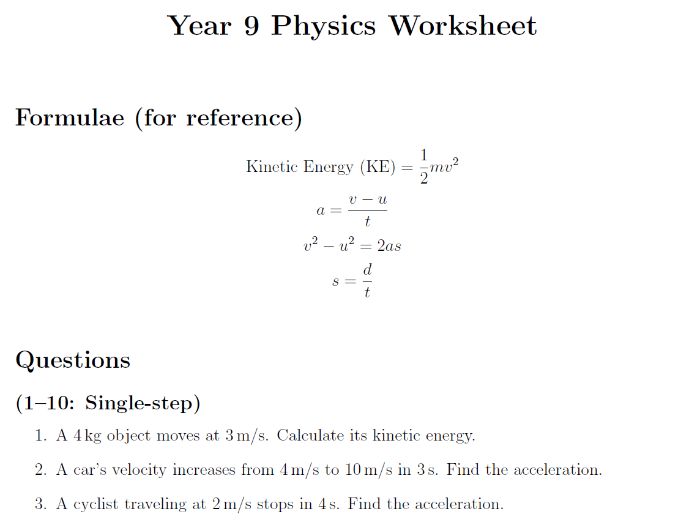 Equation of Motion and KE