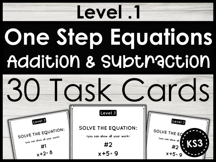 KS3 One-Step Equations Task Cards - Addition & Subtraction | Year 7 Algebra Resource