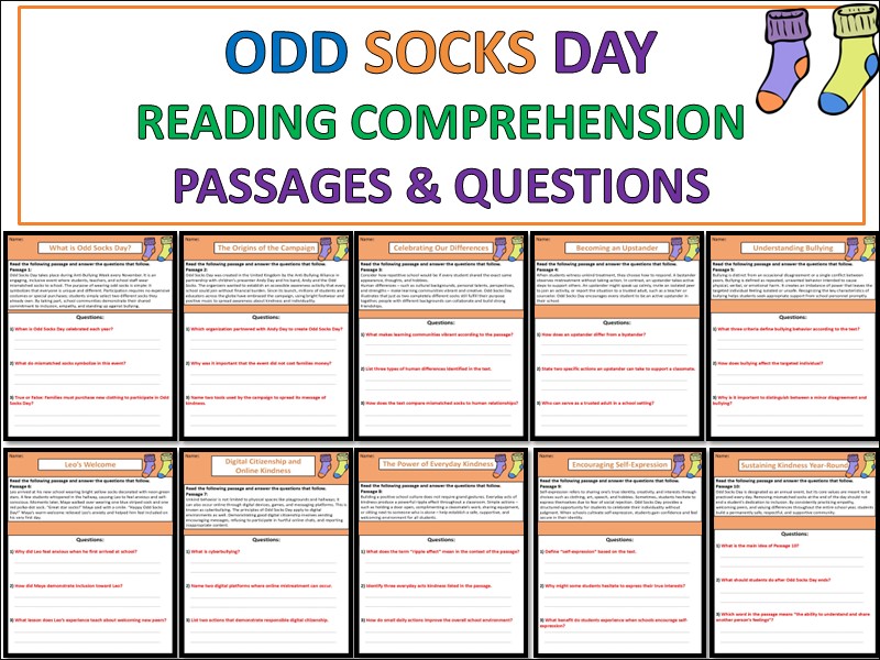 Odd Socks Day & Anti-Bullying Week: 10 Reading Comprehension Passages & Questions (KS2)