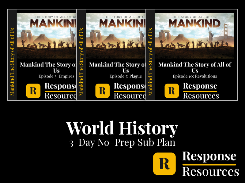 World History Emergency Sub Plans - 3-Day No-Prep Worksheets