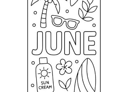 June Monthly Bookmark Template Colouring Sheet