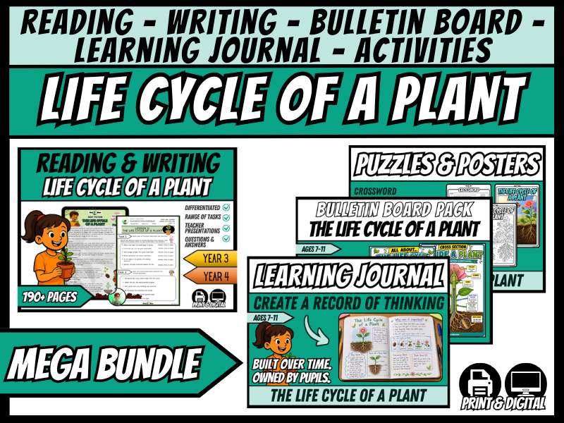 Life Cycle Of A Plant | Mega Bundle | Science + ELA, Journal & Bulletin Board+