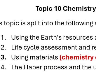AQA GCSE Combined Chemistry and separate Topic 10 Using Resources mastery booklet revision booklet