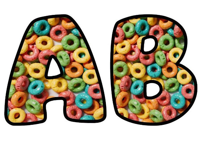 Loops Hoops Cereal Classroom Display | Lettering Set | Upper & Lowercase, 0-9 and Signs