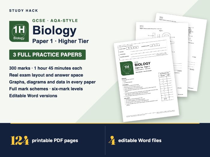 GCSE Biology Paper 1 Higher: 3 Full Practice Papers with Mark Schemes (AQA-style)