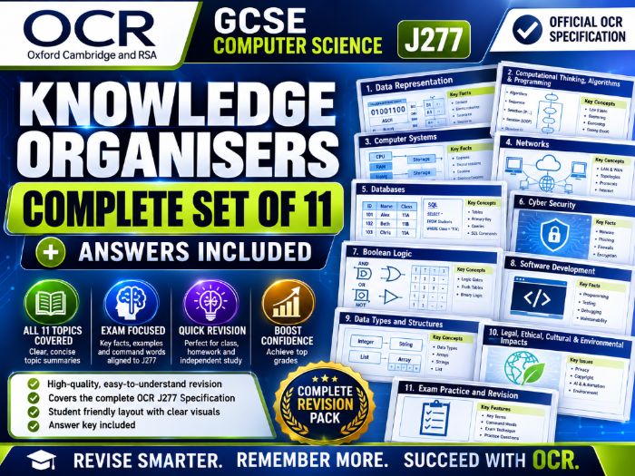 OCR GCSE Computer Science (J277) Knowledge Organisers – Complete Set of 11 + Answers