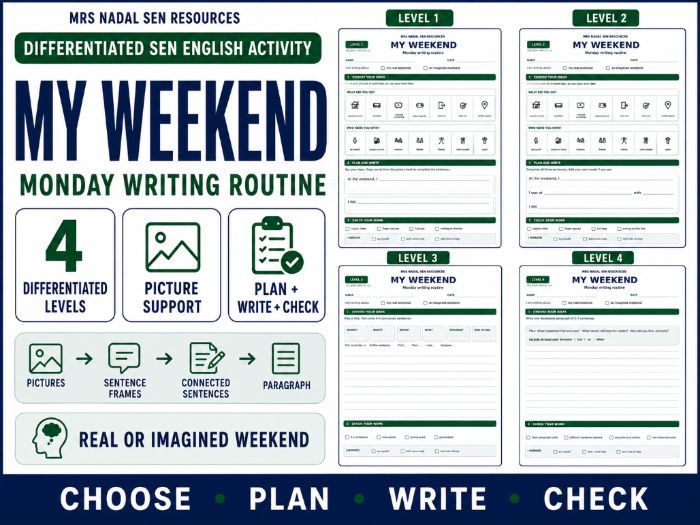 My Weekend Writing Activity | 4 Differentiated SEN Levels