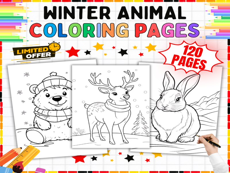 Winter Animal Colouring Pages | 120 Seasonal Wildlife Worksheets for Primary School Children