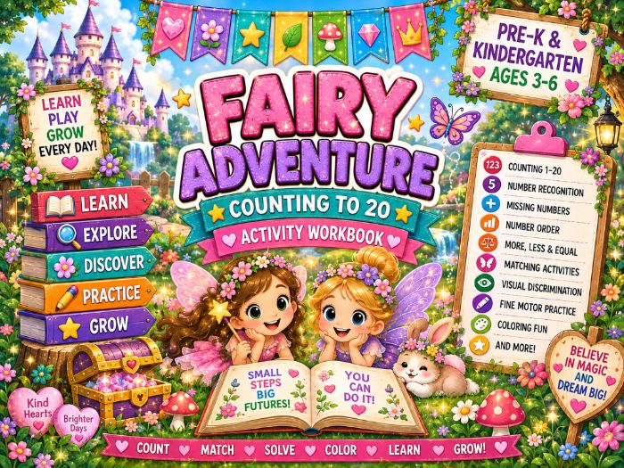 Fairy Math Worksheets | Counting to 20 & Number Sense Activities | Pre-K Kindergarten
