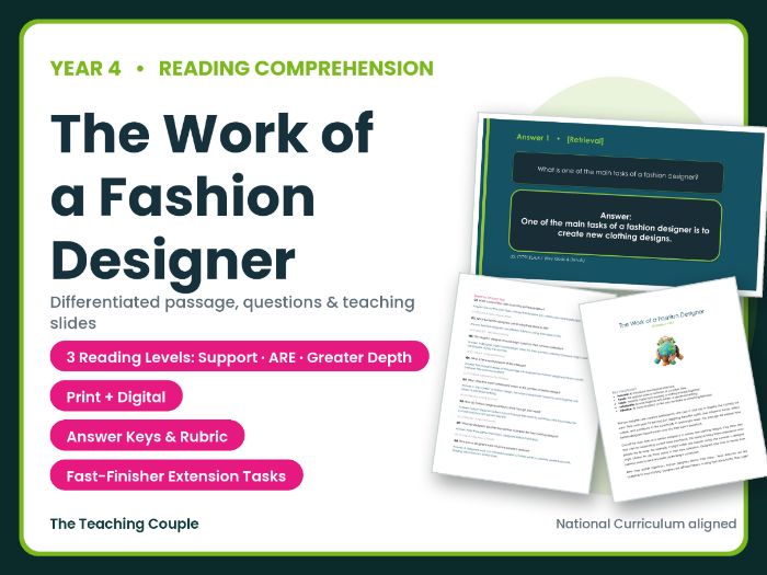 The Work of a Fashion Designer Reading Comprehension | Year 4 (KS2)