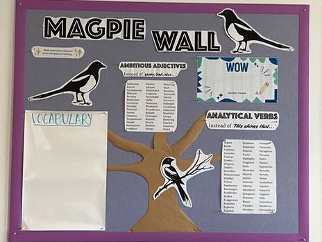 Magpie wall analytical verbs and ambitious adjectives display