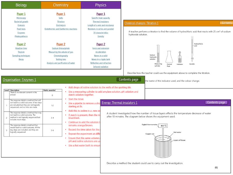 AQA Separate Science Required practicals Extended response