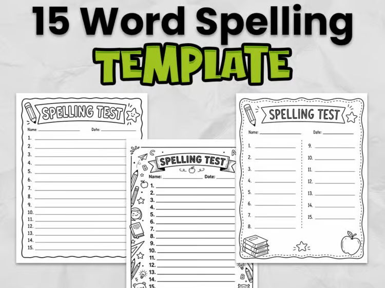 15-Word Spelling Test Templates | Printable Spelling Assessment Sheets | KS1 & KS2 Literacy Resource
