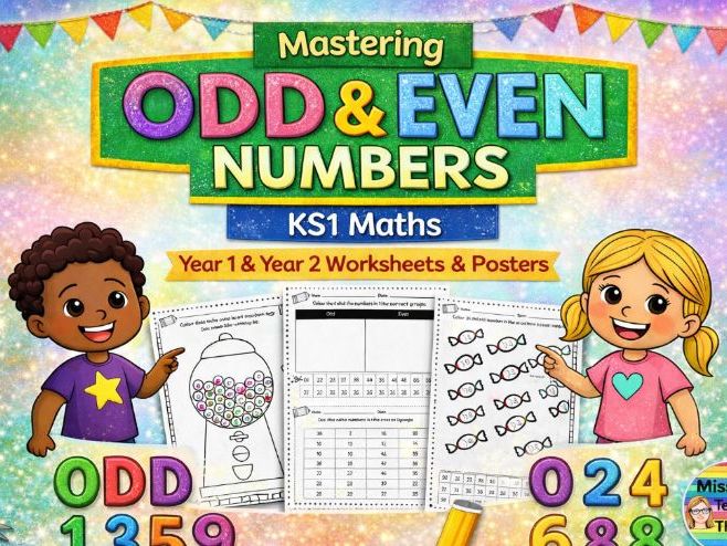 Year 1 Year 2 Mastering Odd and Even Numbers in KS1 Maths: 2 Poster Set & 7 Worksheet Pack