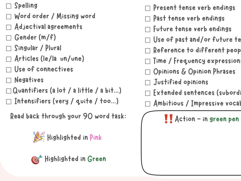 AQA French 90 Word Task Feedback Sheet | Foundation & Higher