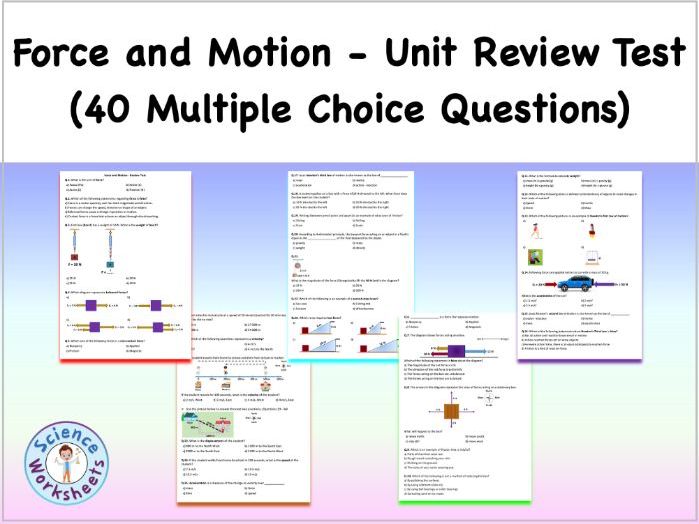 Force and Motion - Unit Review Quiz (40 Multiple Choice Questions)