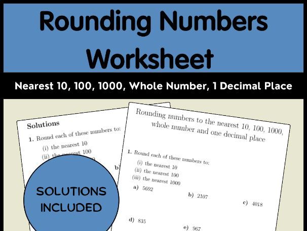 Rounding Numbers Worksheet Nearest 10, 100, 1000, Whole Number, 1 Decimal Place