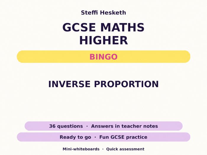 Inverse Proportion GCSE Maths Higher Bingo
