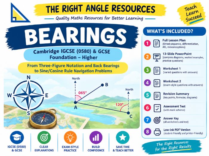 A complete, ready-to-teach bundle on Bearings for Cambridge IGCSE (0580) and GCSE Foundation–Higher