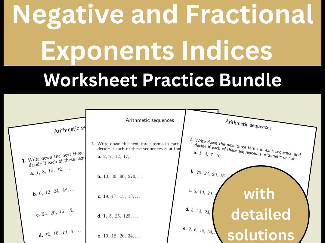 Negative and Fractional Exponents Indices Worksheet Practice Bundle