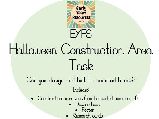 EYFS Construction Area Halloween Activity- Includes Area Signs