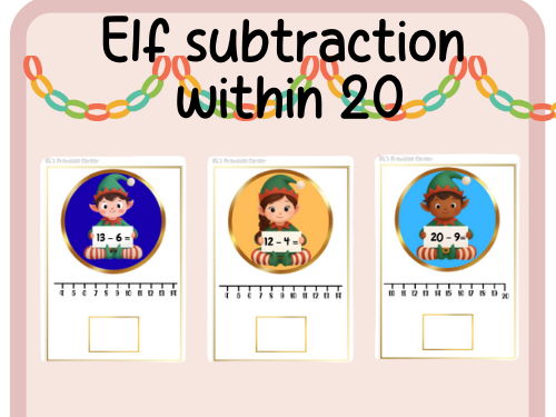 Subtraction within 20- Christmas elf- numberline