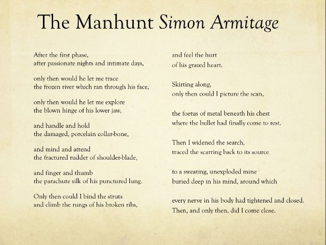 Stanza by stanza analysis of 'The Manhunt' by Simon Armitage