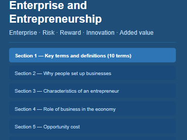 GCSE Business Edexcel | 1.1 Enterprise and Entrepreneurship | Knowledge Organiser
