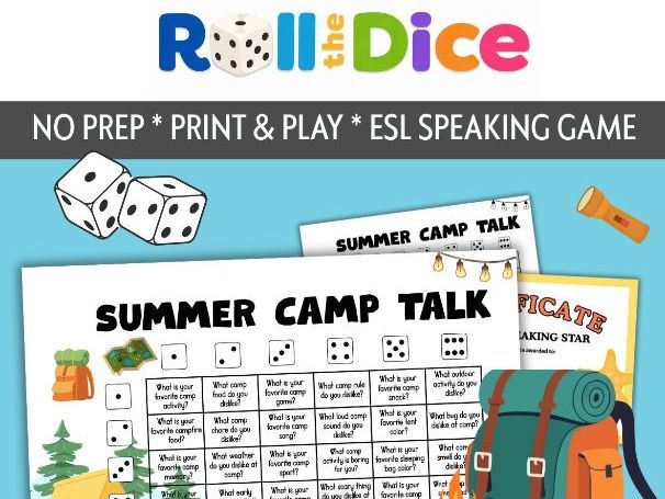 Summer Camp Talk Roll & Speak |NO PREP PRINT & PLAY